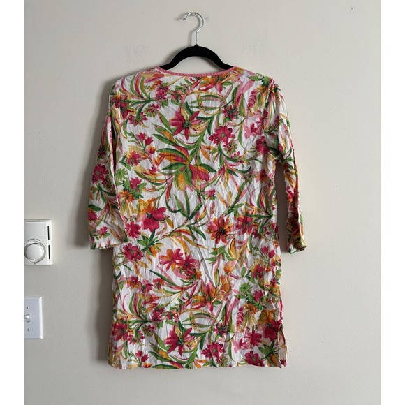 J Crew Tissue Tunic Tropical‎ Floral Vacation Cotton Pink Green Small 6 Beach - Picture 6 of 6